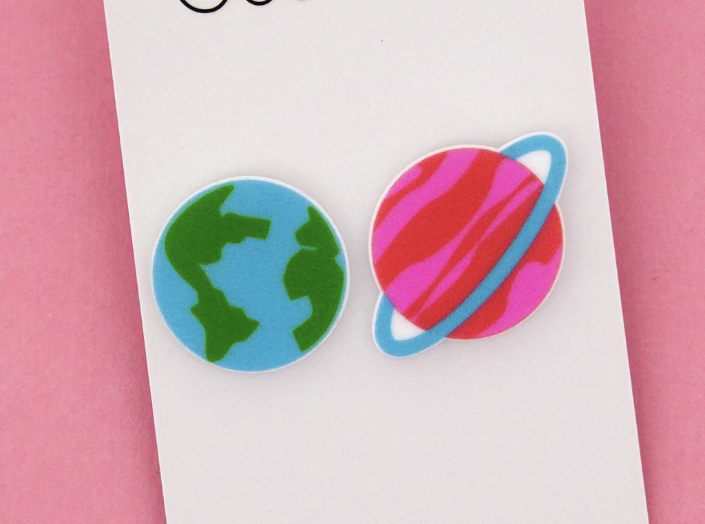 Studded earrings moon and planet